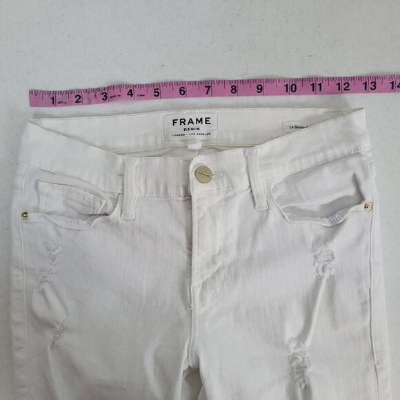 Frame Womens Size 27 Le Skinny De Jeanne Denim Jeans White Ripped Stretch - Picture 7 of 9